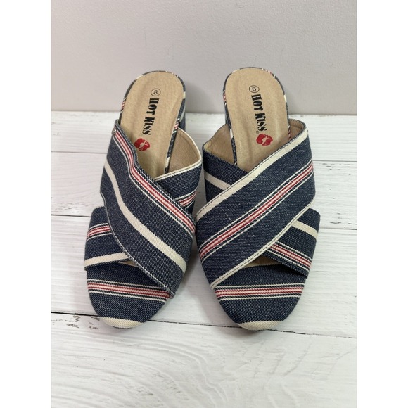 Y2K Hot Kiss Womens 8 M Vintage 90s 00s Chunky Denim Platform Wedge Ankle Sandal - Picture 2 of 11